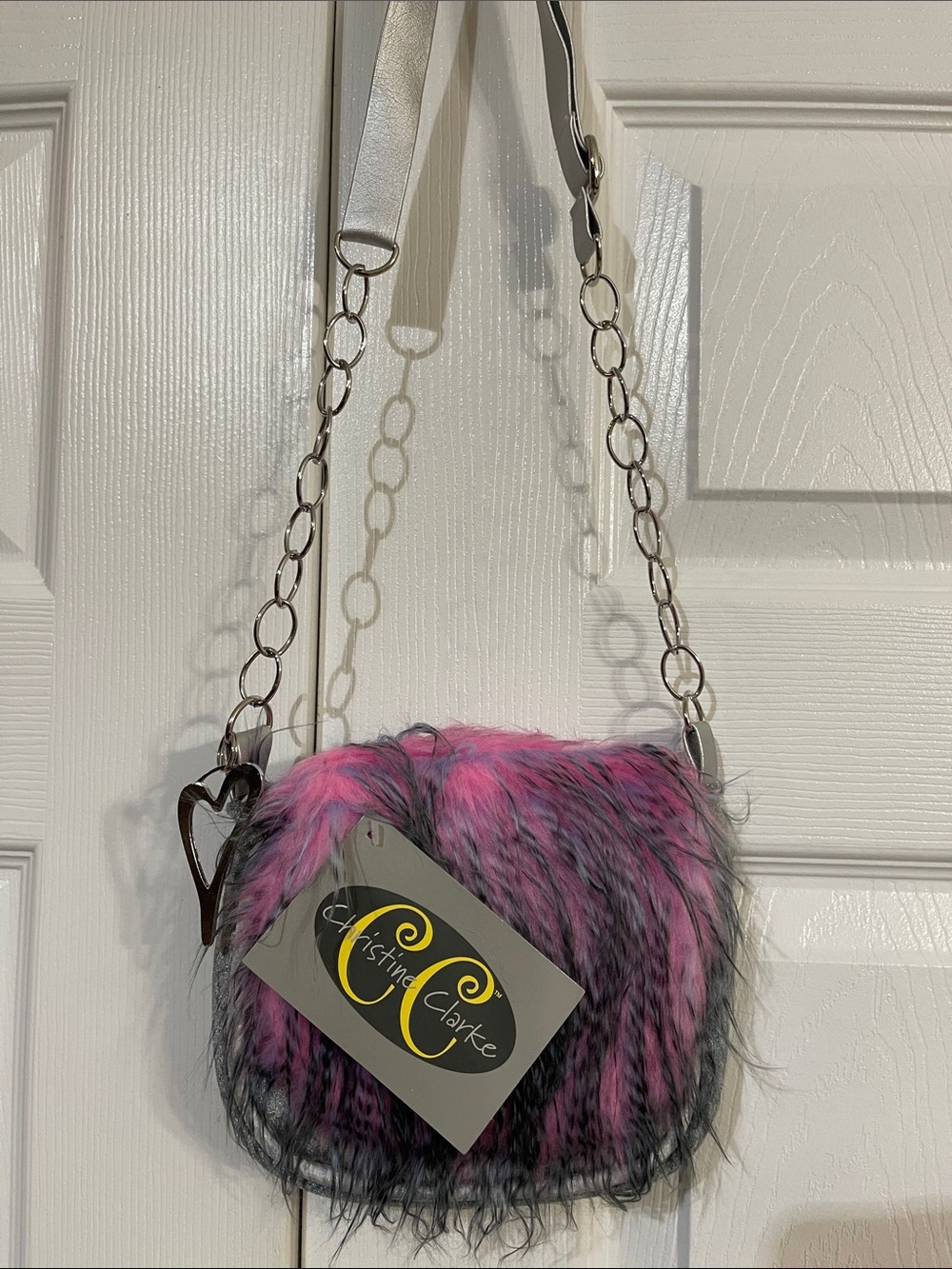 Pink & Gray Faux Fur Crossbody Bag